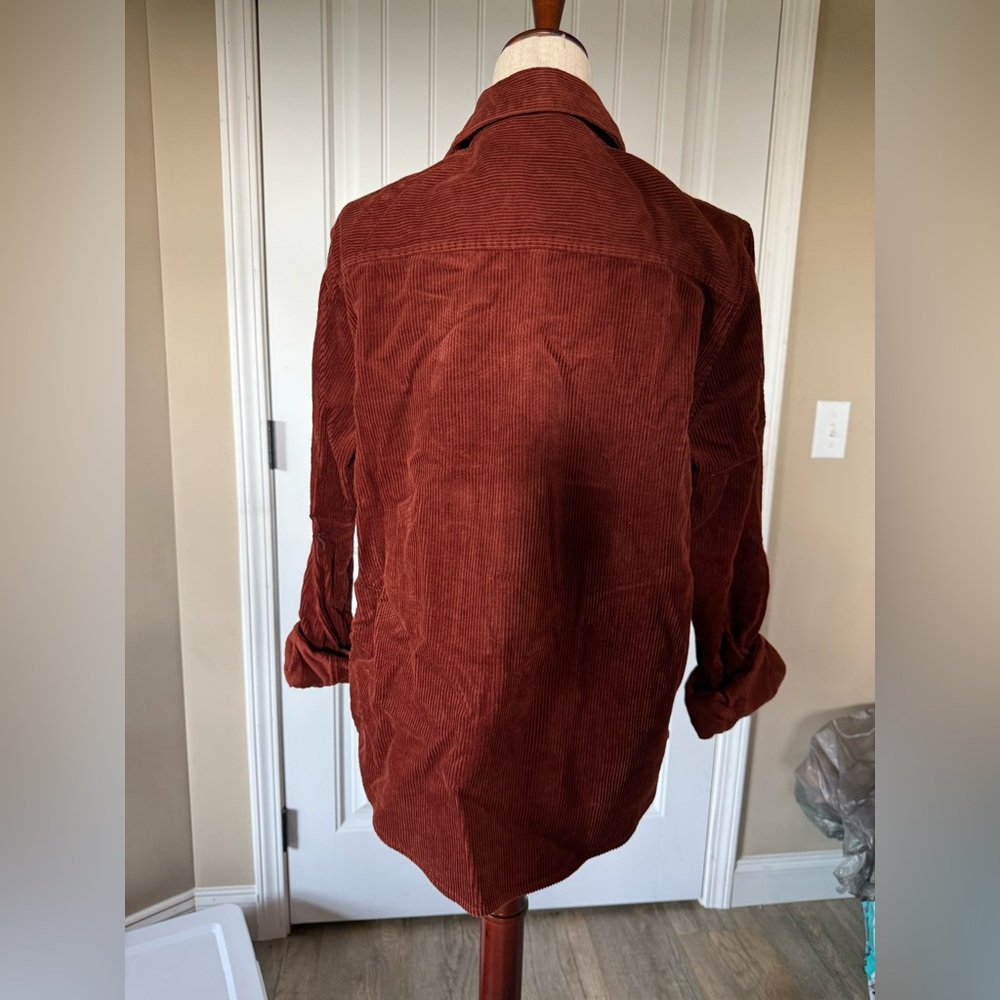 GAP Women Corduroy Shacket Rust Orange Button Down Shirt Jacket Size S - Picture 2 of 3
